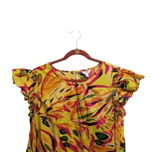 Terra & Sky Ruffle Sleeve Tropical Print Top Size 0X. 1 0192 - Picture 7 of 7